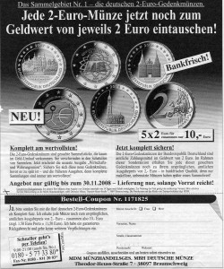 Angebot der dt. 2 Euro Gedenkmünzen