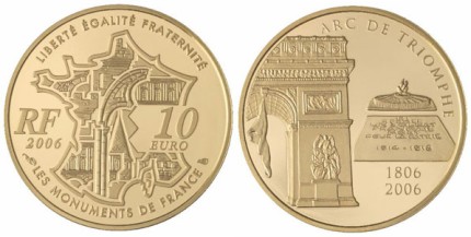10 Euro Münze Triumphbogen Frankreich 2006